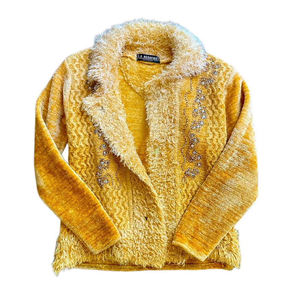 🛍 SOLD - Shaggy Fuzzy Yellow Avant-Garde Jacket Blazer | Size Small